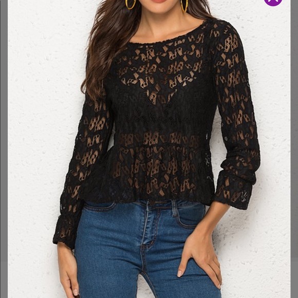 Lace Peplum Top Black NWOT - Picture 2 of 4